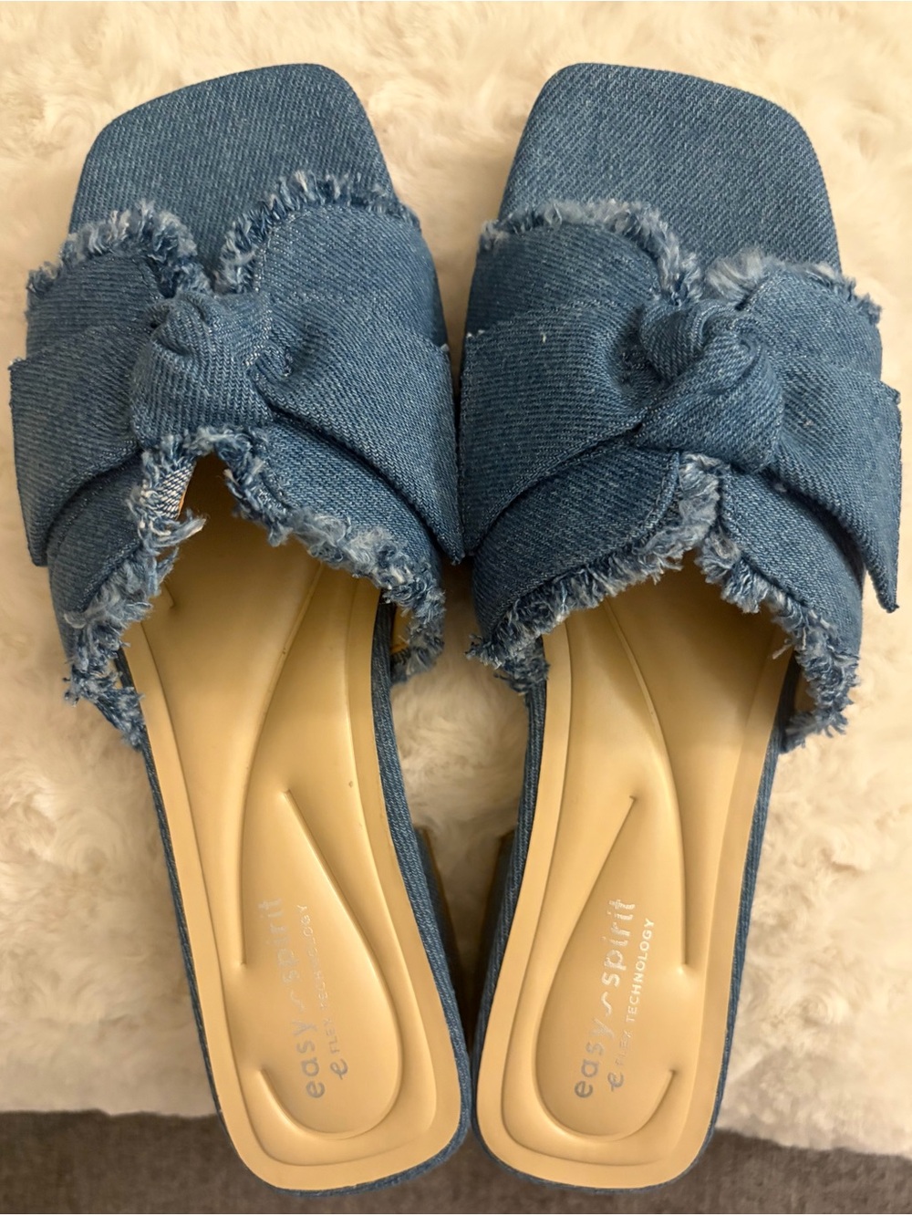 Easy Spirit Girly2 Knotted Frayed Denim Slide Sandals - Blue